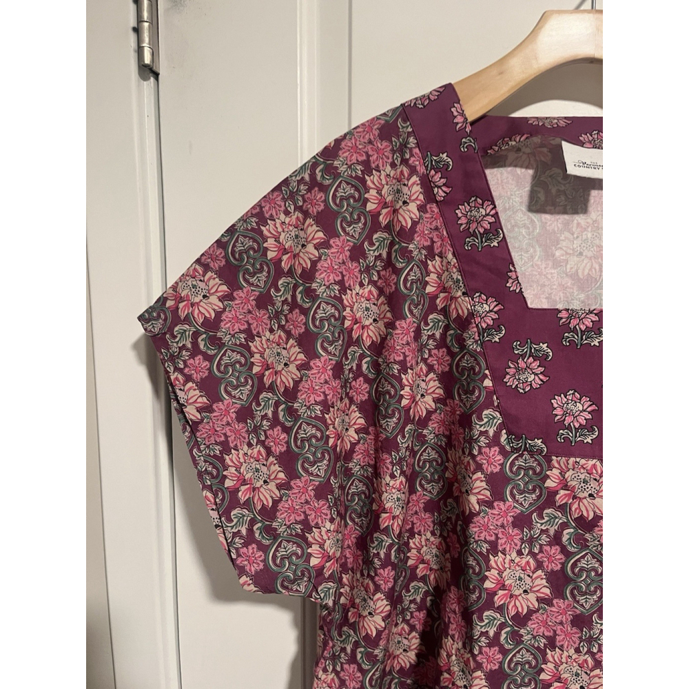 Vermont Country Store Maroon Floral Peasant Blouse Large - Picture 2 of 9